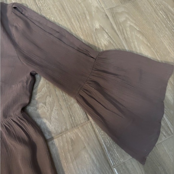 ENTRO |  mushroom /Cream Lace Back  Tiered boho Babydoll Dress size M - Picture 13 of 15